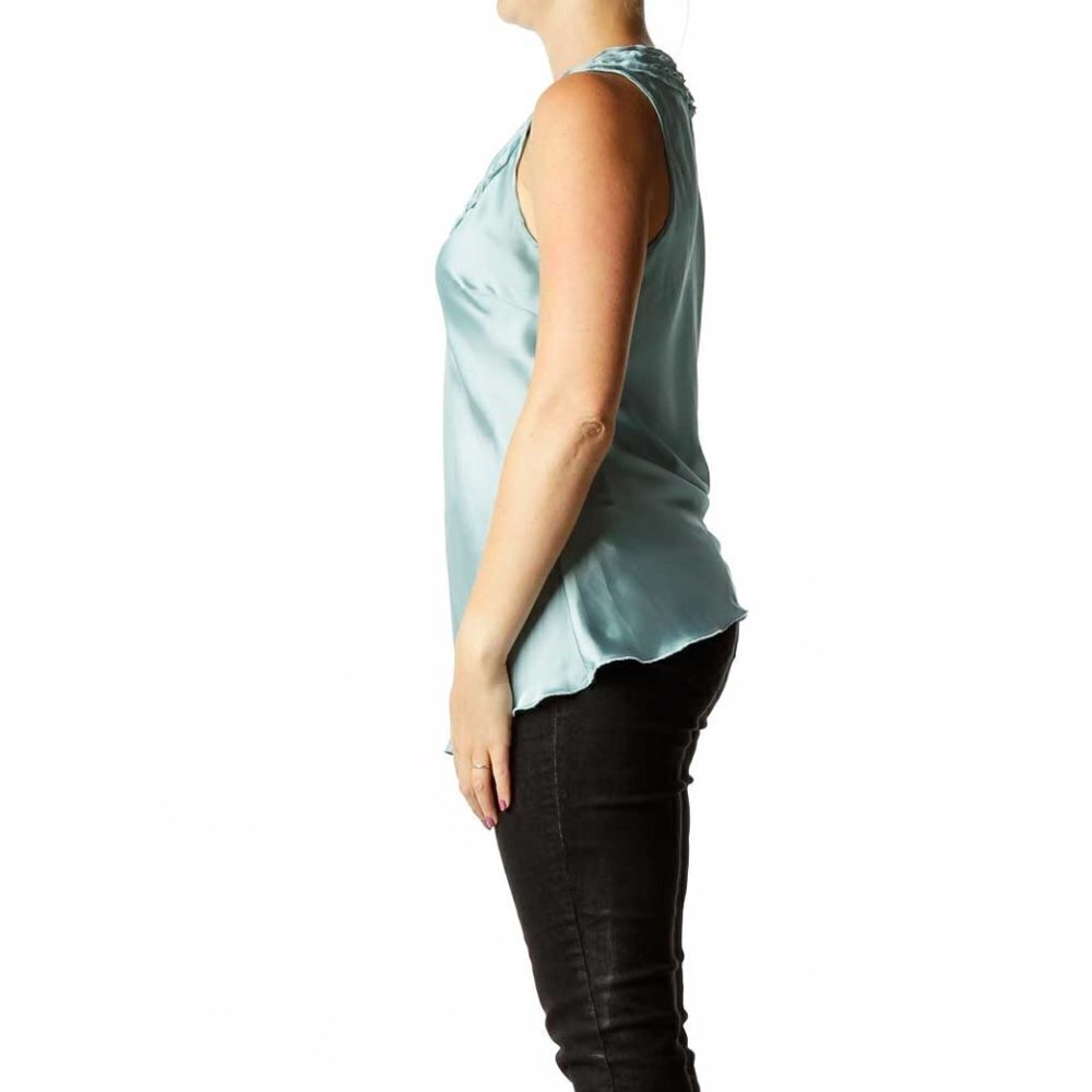 Kenar Blue Beaded Satin Tank - Picture 3 of 3